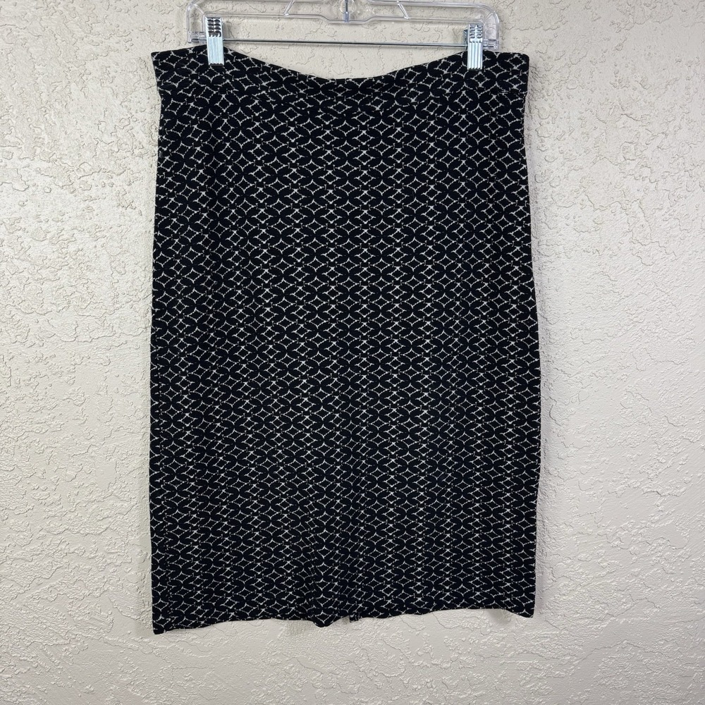 Maeve Anthropologie Black White Geometric Knit Pencil Skirt L‎ Ring Zip Career